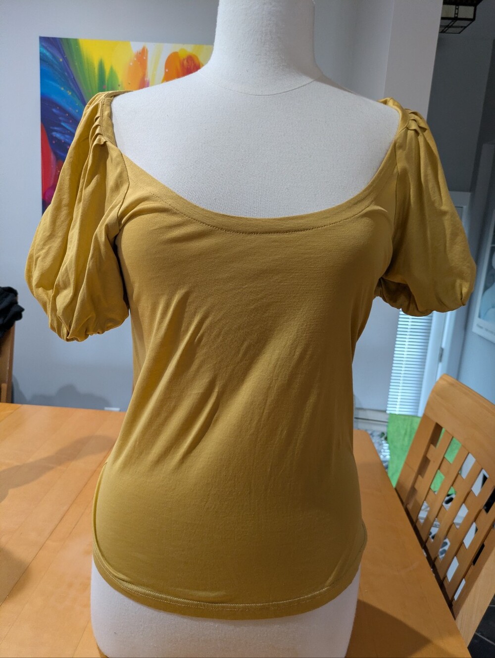Women's Puff-Sleeve Scoop Neck Top in Mustard
